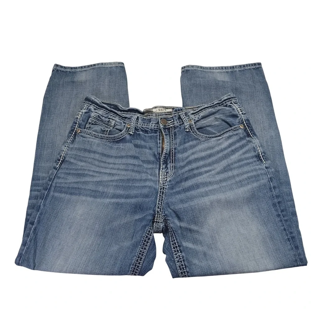 BKE Seth Straight Leg Jeans Mens 36R Medium Wash Contrast Stitch ABM1748
